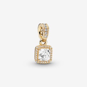 Gold Pandora Square Sparkle Halo Pendants | 517-CMTPWB