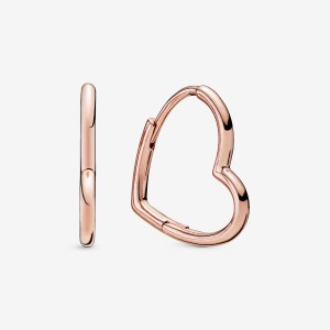 Rose Gold Plated Pandora Asymmetrical Heart Hoop Earrings | 259-KSZHCY