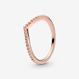 Rose Gold Plated Pandora Beaded Wishbone Stackable Rings | 789-TJUBZA