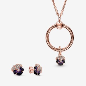 Rose Gold Plated Pandora Necklace & Earring Sets | 864-BMUEIP