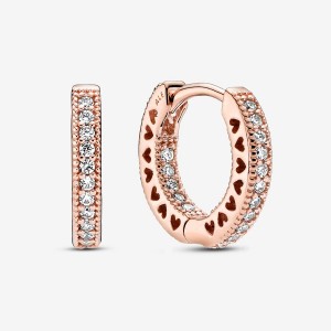 Rose Gold Plated Pandora Pavé Heart Hoop Earrings | 852-NLTDBM