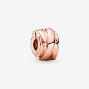 Rose Gold Plated Pandora Polished Ribbons Clip Clips | 349-OWYIXS