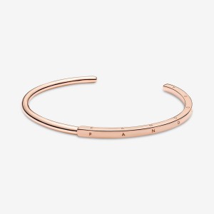 Rose Gold Plated Pandora Signature I-D Open Bangle Bangles | 835-AVKMOQ