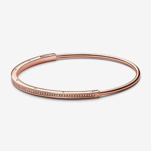 Rose Gold Plated Pandora Signature I-D Pavé Bangle Bangles | 780-SLFIRC