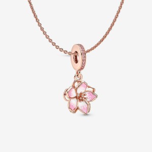 Rose Gold Plated Pandora Sparkling Collier Round & Square Pendant Necklace Pendant Necklaces | 157-PAFZUJ