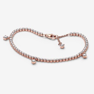 Rose Gold Plated Pandora Sparkling Drops Tennis Non-charm Bracelets | 764-VRESTW