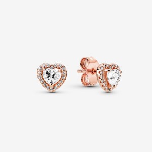 Rose Gold Plated Pandora Sparkling Elevated Hearts Stud Earrings | 567-XMVJQL