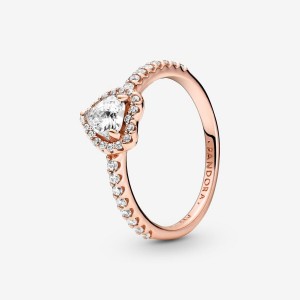 Rose Gold Plated Pandora Sparkling Elevated Halo & Solitaire Rings | 973-IYECGN