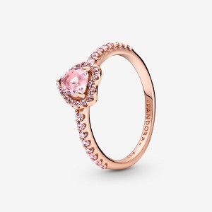 Rose Gold Plated Pandora Sparkling Elevated Heart & Promise Rings | 897-JUCTLV