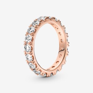 Rose Gold Plated Pandora Sparkling Row Eternity Band Rings | 567-DJWSEH