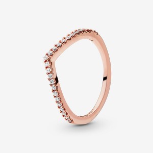 Rose Gold Plated Pandora Sparkling Wishbone Stackable Rings | 045-WZVECI