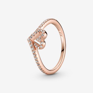 Rose Gold Plated Pandora Sparkling Wishbone Heart & Promise Rings | 492-BTKUCH