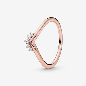 Rose Gold Plated Pandora Tiara Wishbone Heart & Promise Rings | 843-ONXCIH