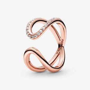 Rose Gold Plated Pandora Wrapped Open Infinity Statement Rings | 584-QTJVZU