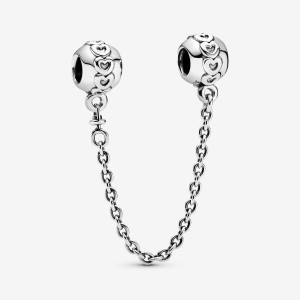 Sterling Silver Pandora Band of Hearts Safety Safety Chains | 721-HRQYIT