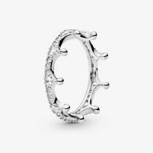 Sterling Silver Pandora Clear Sparkling Crown Pinky Rings | 536-SMIKDH