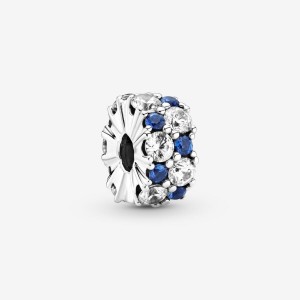 Sterling Silver Pandora Clear & Blue Sparkling Clip Clips | 920-IATWQD