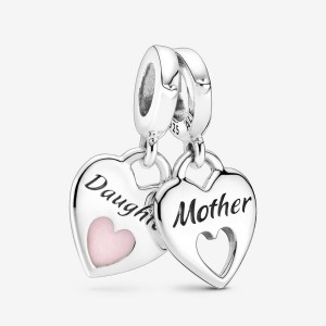 Sterling Silver Pandora Double Heart Split Dangle Dangle Charms | 192-CPEXRF