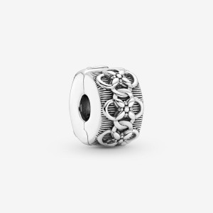 Sterling Silver Pandora Flower Pattern Clip Clips | 263-IUCGXO