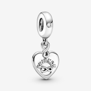 Sterling Silver Pandora Friends Forever Heart Dangle Dangle Charms | 062-UQNVRS