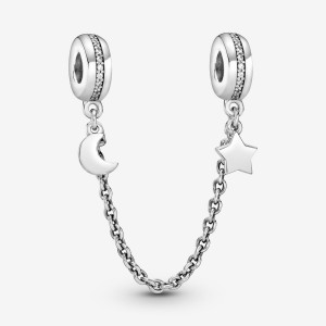 Sterling Silver Pandora Half Moon and Star Safety Safety Chains | 162-KXNESB