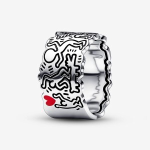 Sterling Silver Pandora Keith Haring™ x Line Art Love and People Wide Band Rings | 942-UZSAOR