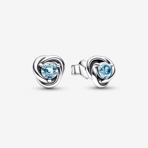 Sterling Silver Pandora March Sea Aqua Blue Eternity Circles Stud Earrings | 403-PLBSIF