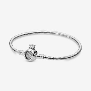 Sterling Silver Pandora Moments Crown O Clasp Snake Charm Bracelets | 236-RJZQCF