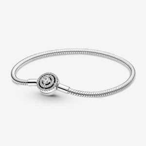 Sterling Silver Pandora Moments Halo Snake Charm Bracelets | 470-SOAIKL