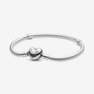 Sterling Silver Pandora Moments Heart Clasp Snake Charm Bracelets | 185-XUSWNK