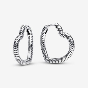 Sterling Silver Pandora Moments Heart Hoop Earrings | 239-CFUBTJ