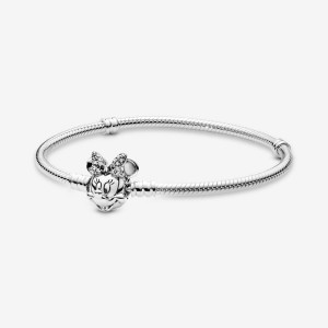 Sterling Silver Pandora Moments Pavé Minnie Mouse Clasp Snake Charm Holders | 493-AWOLQI