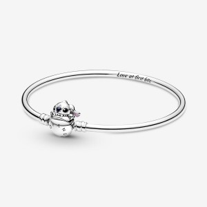 Sterling Silver Pandora Moments Stitch Biting Clasp Bangle Charm Holders | 583-CAMVYG