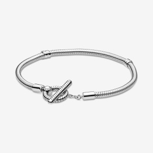 Sterling Silver Pandora Moments T-Bar Snake Charm Bracelets | 385-WEJDKA