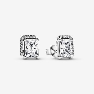 Sterling Silver Pandora Rectangular Sparkling Halos Stud Earrings | 607-PZBTIO