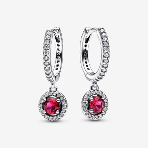 Sterling Silver Pandora Red Round Sparkling Hoop Earrings | 859-VLMTZW