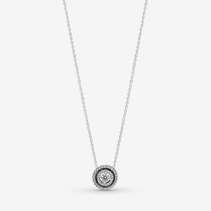 Sterling Silver Pandora Sparkling Double Halo Collier Pendant Necklaces | 273-ITSOXV