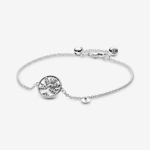 Sterling Silver Pandora Sparkling Family Tree Slider Chain Bracelets | 180-KELYOC