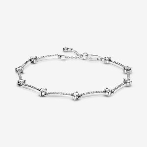 Sterling Silver Pandora Sparkling Pavé Bars Non-charm Bracelets | 249-KAEZOH