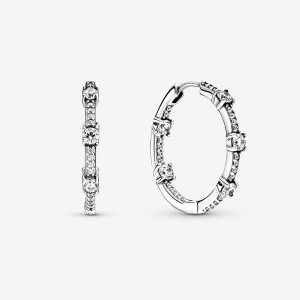 Sterling Silver Pandora Sparkling Pavé Bars Hoop Earrings | 895-QRNSZI