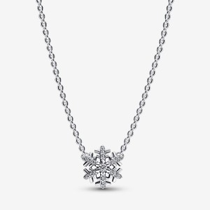 Sterling Silver Pandora Sparkling Snowflake Pendant Necklaces | 615-WCJOZK