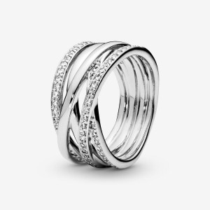 Sterling Silver Pandora Sparkling & Polished Lines Band Rings | 031-FTSVJW