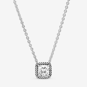 Sterling Silver Pandora Square Sparkle Halo Chain Necklaces | 712-DZVHJA