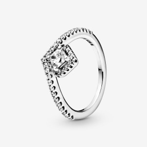 Sterling Silver Pandora Square Sparkle Wishbone Statement Rings | 459-VRNMAD