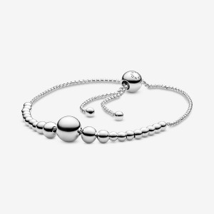 Sterling Silver Pandora String of Beads Slider Chain Bracelets | 069-TQFHLV