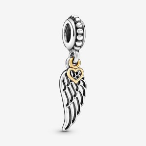 Two-tone Pandora Angel Wing and Heart Dangle Dangle Charms | 352-AJLEWF