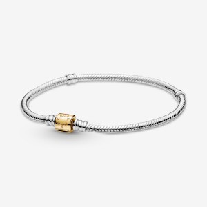 Two-tone Pandora Moments Two-tone Barrel Clasp Snake Chain Bracelets | 256-JDBUMS