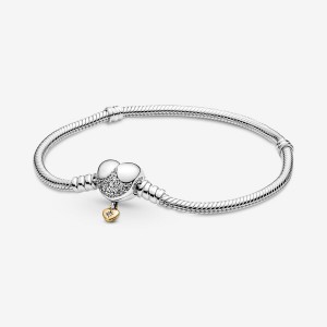 Two-tone Pandora Princess Moments Heart Snake Charm Bracelets | 038-ZDLQMN