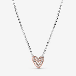 Two-tone Pandora Sparkling Freehand Heart Pendant Necklaces | 560-MRLNHS