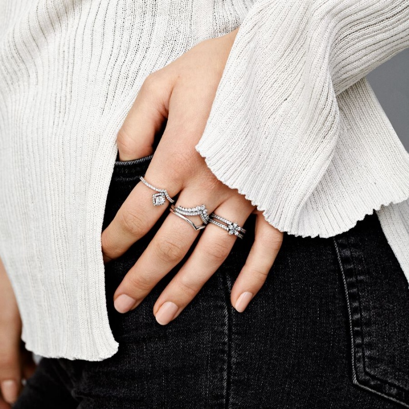 Chevron Rings Pandora Polished Wishbone Heart & Promise Rings | 823-TKJEZH